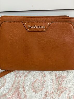 Enzo Angiolini Cognac Faux-Leather Crossbody with Gold Logo